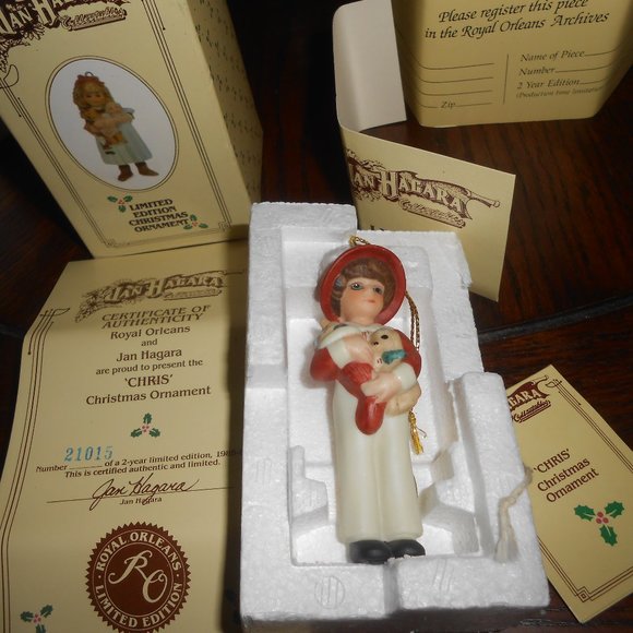 NEW Rare Vinatge Jan Hagara porcelain Chris Christmas Ornament Hand crafted Box - Picture 2 of 9